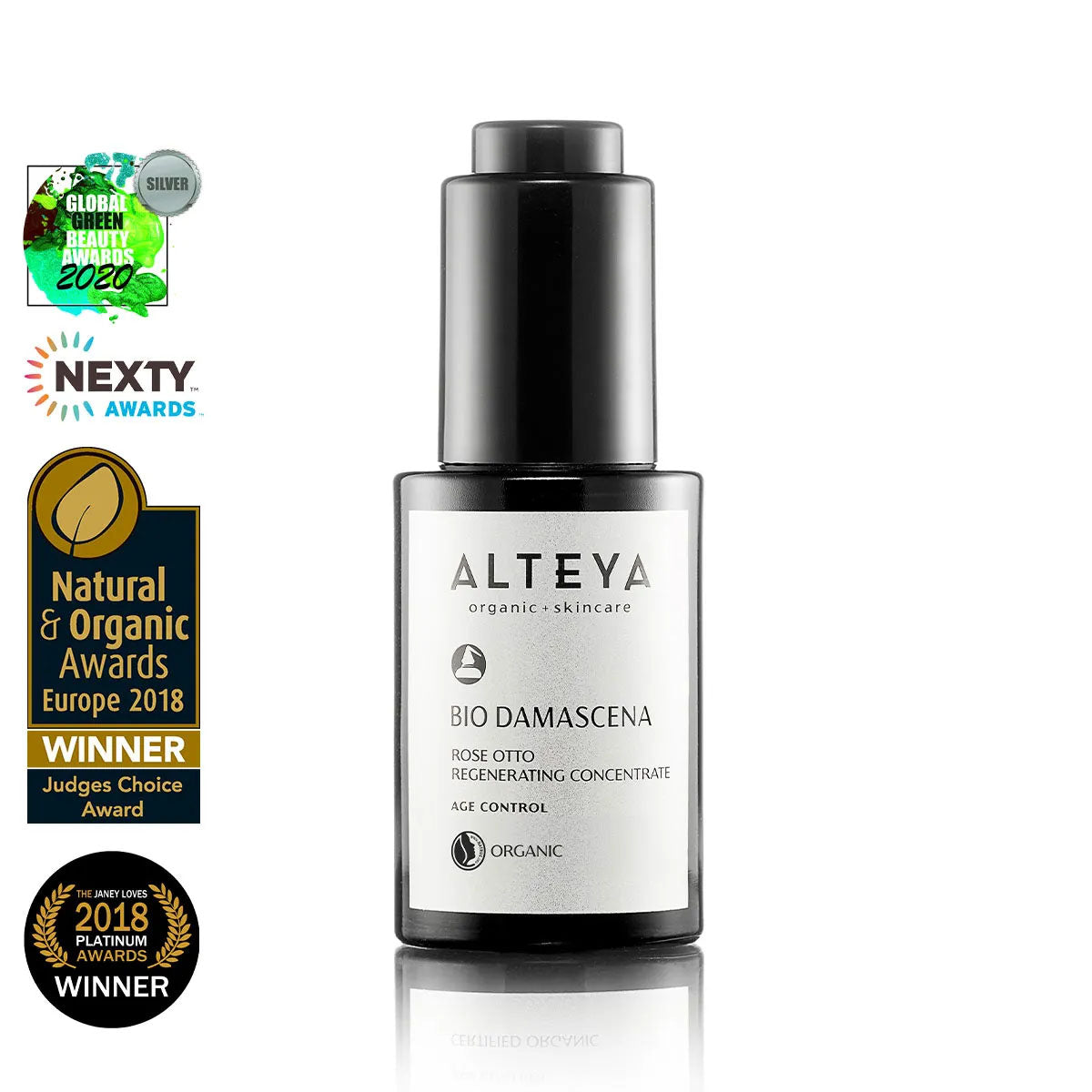 Rose Otto Regenerating Concentrate, glides on and absorbs in seconds to hydrate skin, stimulate cell regeneration and boost radiance, without the use of harmful chemicals. The advanced, non-toxic formula uses potent bioactive ingredients to improve texture and natural glow, and achieve brighter, softer, younger-looking skin.