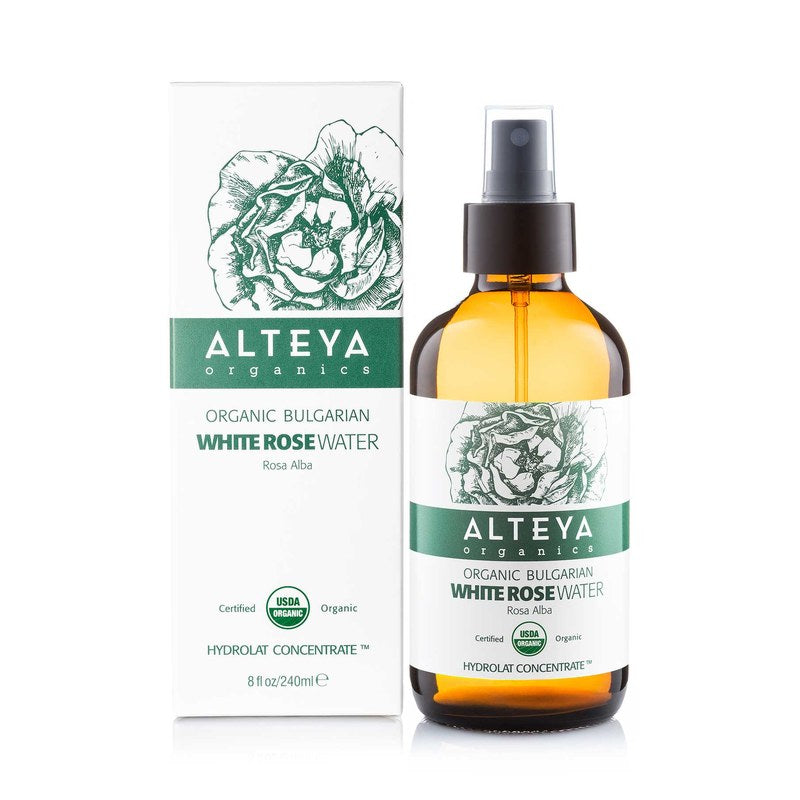 Organic Bulgarian White Rose Water (Rosa Alba) 240 ml - Amber Glass Spray Bottle - Alteya Organics UK