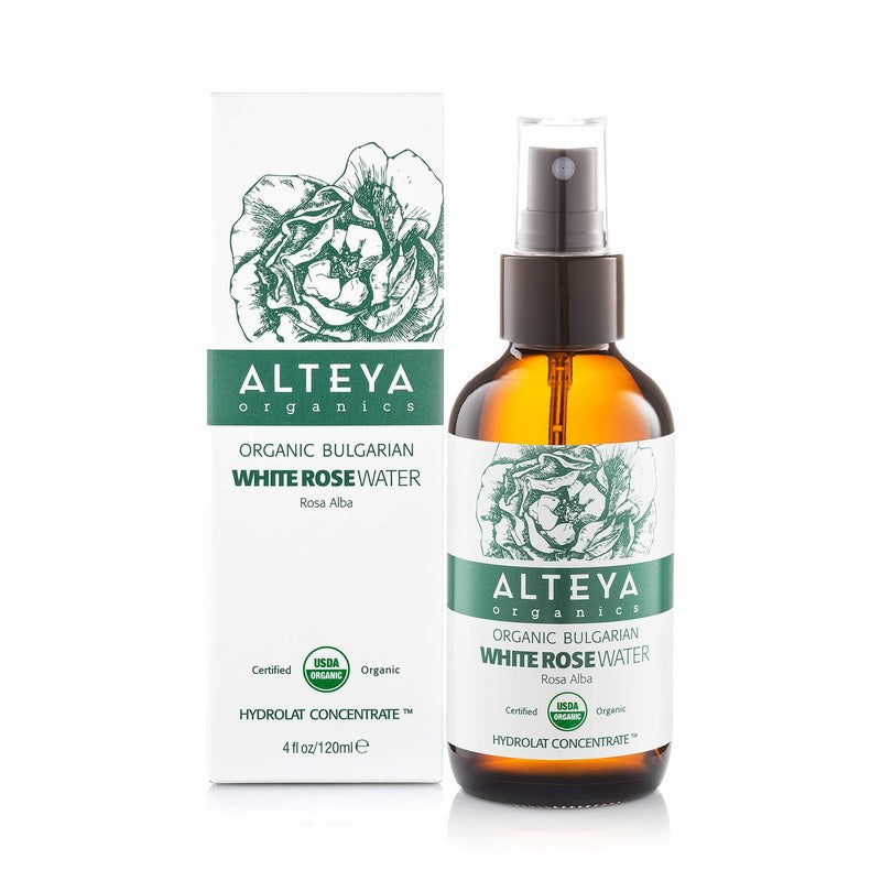 Organic Bulgarian White Rose Water (Rosa Alba) 120 ml - Amber Glass Spray Bottle - Alteya Organics UK