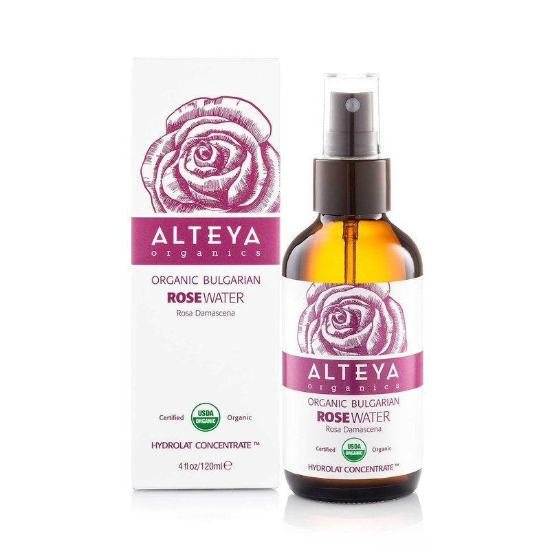 Organic Bulgarian Rose Water 120 ml - Amber Glass Spray Bottle - Alteya Organics UK
