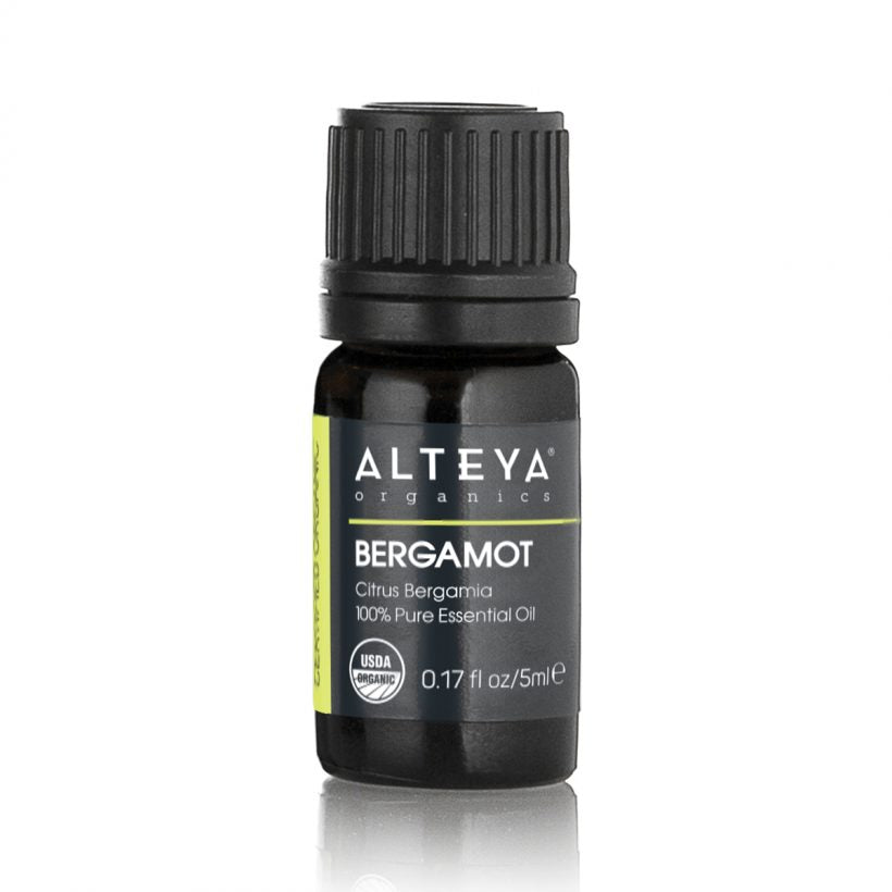 Bergamot essential oil is extracted from the peel of the small citrus fruit of the Citrus Bergamia tree by cold pressing.