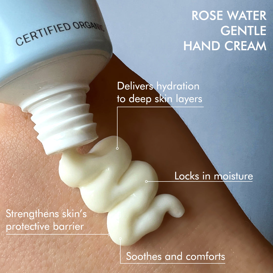 Organic Rose Water Gentle Hand Cream - Hydrating Rosa Damascena Hydrolat