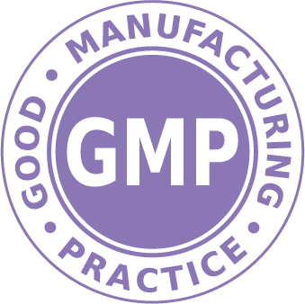 GMP (Good Manufacturing Practice) logo in purple on a white background