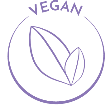 Vegan logo with leaves and 'VEGAN' text in purple on a white background