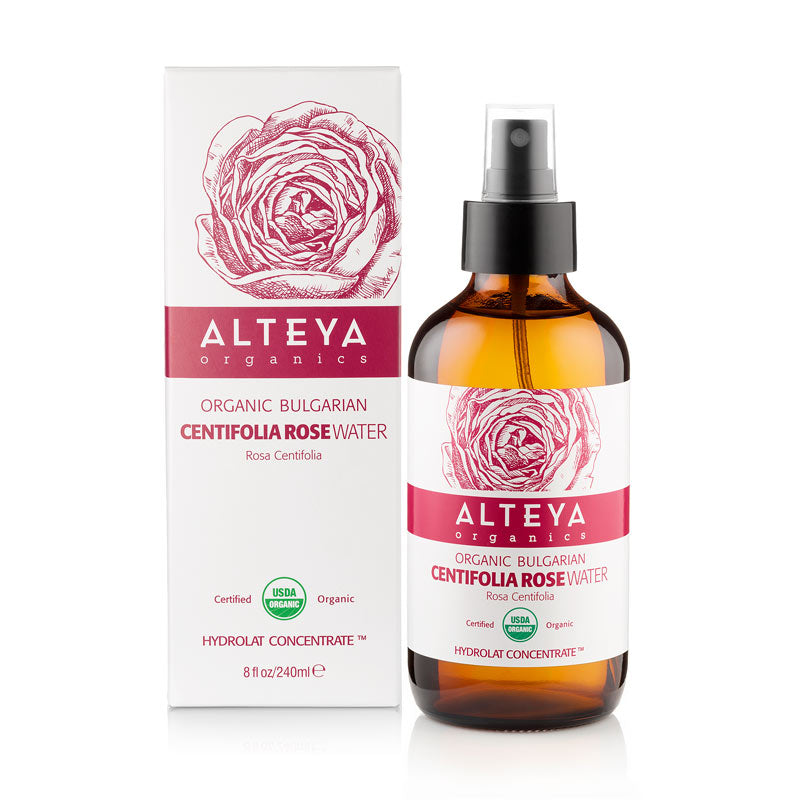 Organic Bulgarian Centifolia Rose Water 240ml - Amber Glass Spray Bottle - Alteya Organics UK