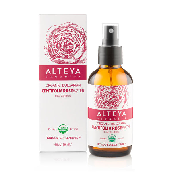 Organic Bulgarian Centifolia Rose Water 120ml - Amber Glass Spray Bottle - Alteya Organics UK