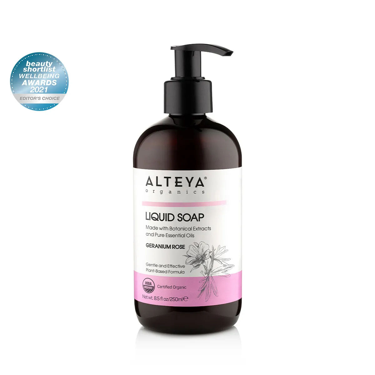 Organic Liquid Soap Geranium Rose 250 ml - Alteya Organics UK